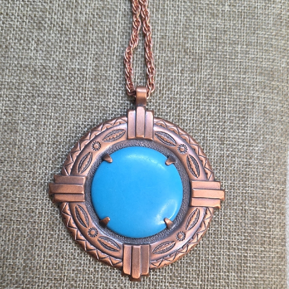 Solid Copper By Bell Trading Necklace Large Faux … - image 1